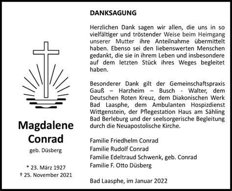 Traueranzeigen Von Magdalene Conrad Trauer In Nrw De