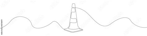 Road cone line continuous drawing vector. One line Road cone vector ...