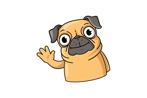 Funny Pug Waving Hand Graciously Flat St Graphic By Pchvector