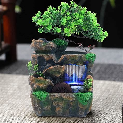 Tabletop Fountain Waterfall Water Fountains Indoor with LED Lights Desktop Relaxation Rockery ...