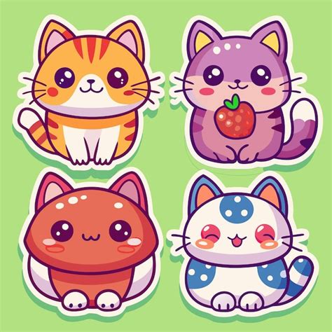 Premium Vector Cute Cartoon Cats Stickers With Adorable Expressions