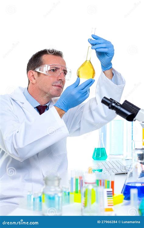 Laboratory Scientist Working At Lab With Test Tubes Stock Images