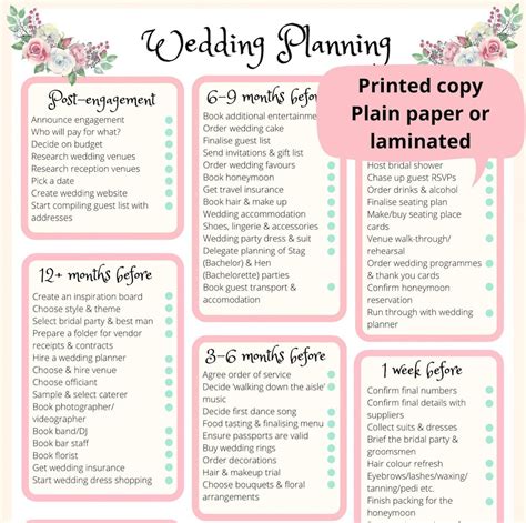 printable wedding planning template