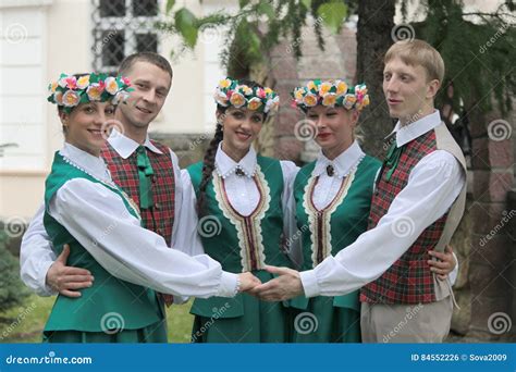 A Group Of Young People Of Latvian Folk Costumes Editorial Photo