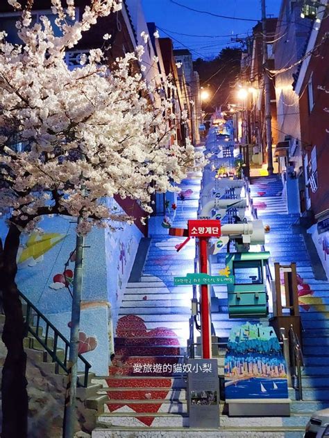 釜山賞櫻景點 希望階梯 願望階梯 單軌列車，位於望洋路櫻花大道旁 愛旅遊的貓奴‧小梨