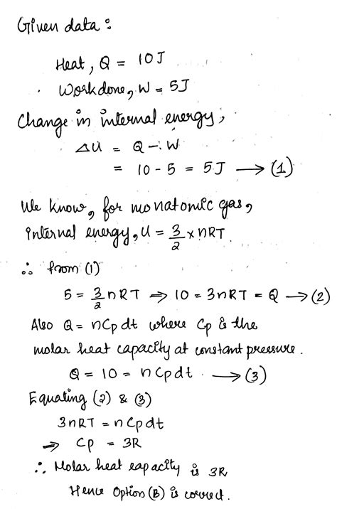 What Is The Molar Heat Capacity The Process When 10 J Of Heat Added To