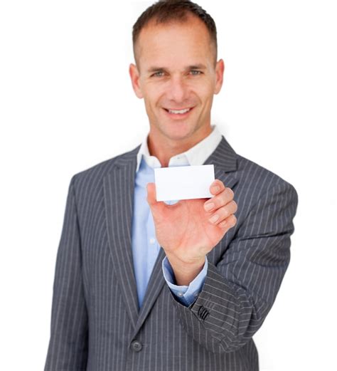 Premium Photo Charming Businessman Showing A White Card