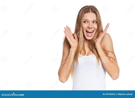 Surprised Happy Young Woman Looking Sideways In Excitement Isolated