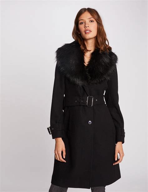 Manteau Droit Gvera Morgan Avec Ceinture Noir Manteau Femme Morgan