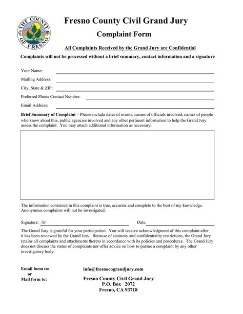 County Of Fresno California Grand Jury Complaint Form Fill Out Sign