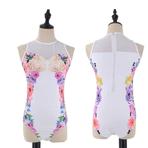 Womens Flower Print Split Swimsuit Sexy One Piece Swimsuit Bikini Bra