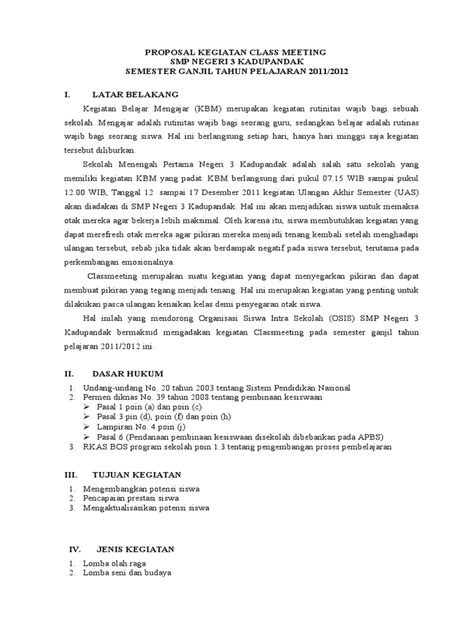 Proposal Kegiatan Class Meeting Pdf