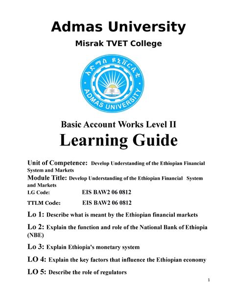 Develop Understanding Of The Ethiopian Financial System And Markets