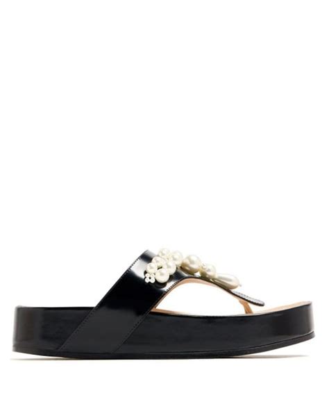 Simone Rocha Faux Pearl Embellished Leather Sandals In Black Lyst