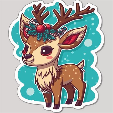 Premium Vector Christmas Deer Cartoon Sticker Xmas Reindeer Stickers