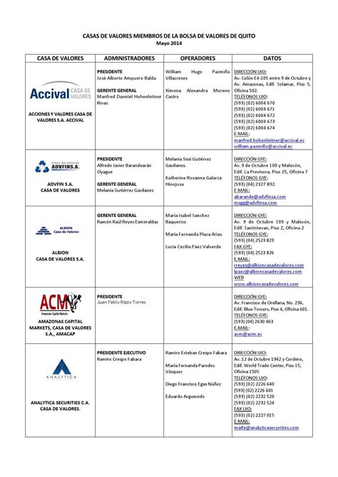 Lista De Casas De Valores 18 Mayo 2014 By Bolsa De Valores De Quito Issuu