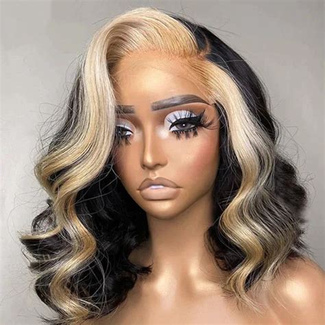 Skunk Stripe Highlight Blonde Color Double Drawn Hair Transparent