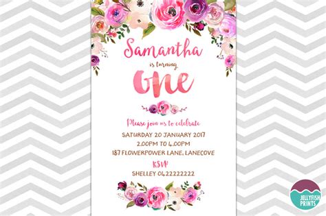 Printable Floral First Birthday Invitation