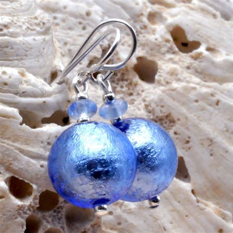 Boucles D Oreilles Verre Murano Bleu En Verre De Murano De Venise