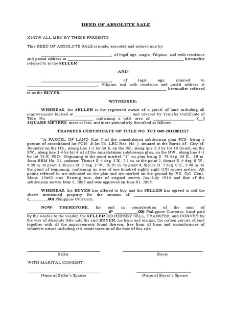 Deed Of Sale Lot Template Pdf Civil Law Legal System Urban