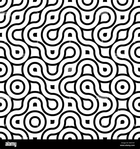 Vector Seamless Black And White Rounded Irregular Endless Maze Lines