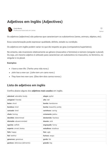 Adjetivos Em Inglês Adjectives Toda Matéria Pdf Pronome Adjetivo