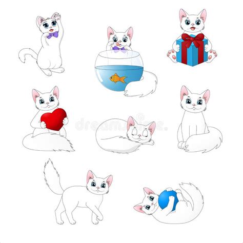 Grupo De Gatos Bonitos Dos Desenhos Animados Ilustra O Stock