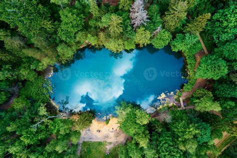 Aerial View Of Blue Colored Forest Lake In Poland 21793019 Stock Photo