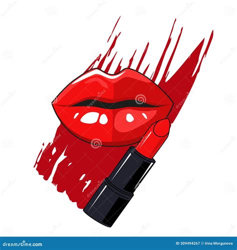 Red Cosmetic Smears And Lipstick With Lips Vector Clipart Side View Drawn Makeup For Design