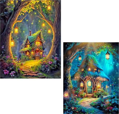 2 Pack Diamond Painting Fantasy Cottage 40X50Cm Diamond Painting