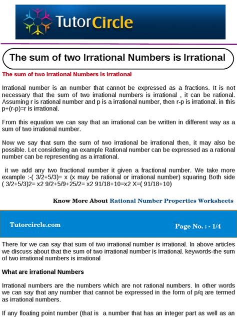 The Sum of Two Irrational Numbers Is Irrational | PDF | Numbers ...