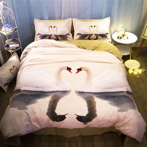 Romantic 3d Swan Bedding Set Twin Queen King Size Duvet Cover Set Bed Sheets Pillowcase Home