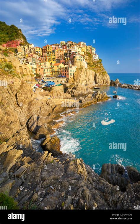 Manarola At Sunset Cinque Terre National Park Liguria Italy Unesco