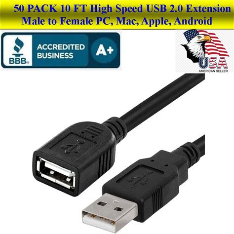 Used 50 Pack High Speed Usb 20 Extension Cable A Male To A Female 10 Ft Pc Phone Ubbthreads