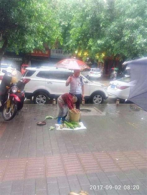 城管雨中给卖菜老太撑伞 被说“谢谢”感动落泪手机新浪网