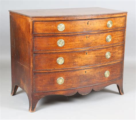 A George Iii Mahogany Bowfront Chest Of Oak Lined Drawers The Top