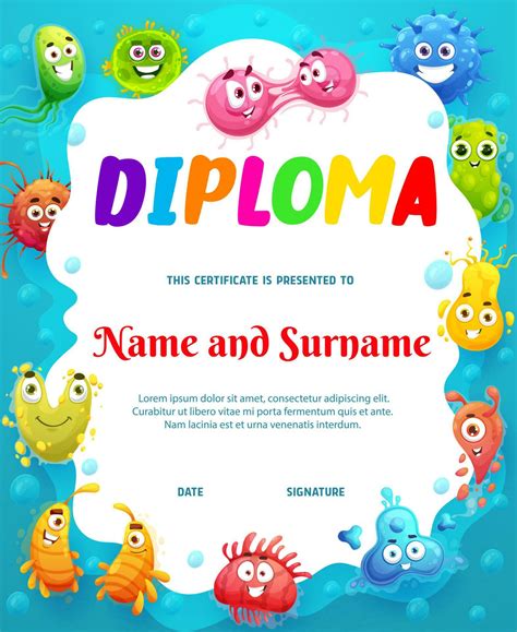 Kids diploma cartoon funny viruses, microbes. 23503307 Vector Art at ...