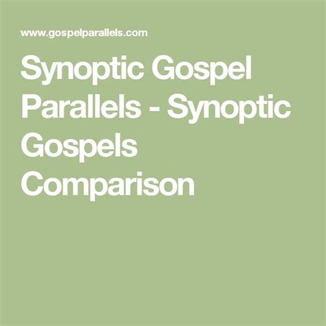 The Words Synoptic Gospel Parallels Synopic Gospel Comparison