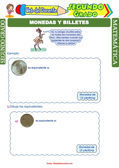 Monedas Y Billetes Para Segundo Grado De Primaria Ejemplo 1 Dibuja