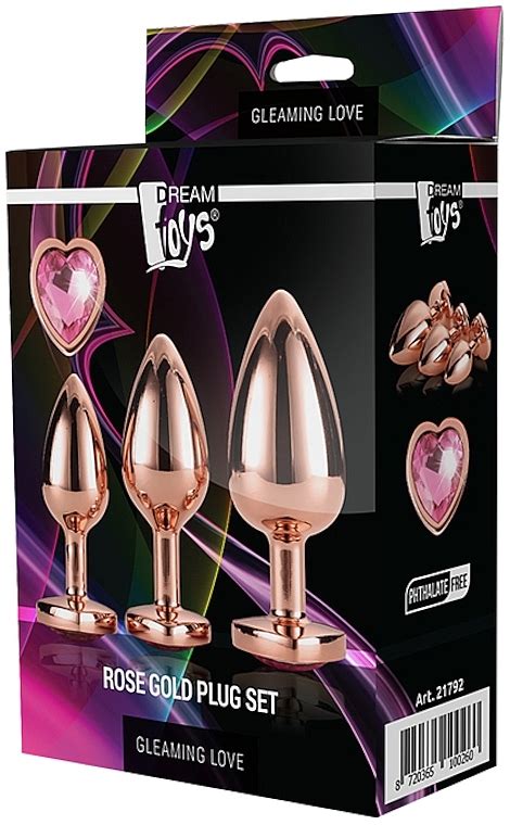 Dream Toys Gleaming Love Rose Gold Plug Set Heart Anal Plug Set 3