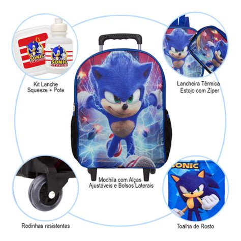 Mochila Sonic The Hedgehog Escolar Juvenil Rodinha Itens Em