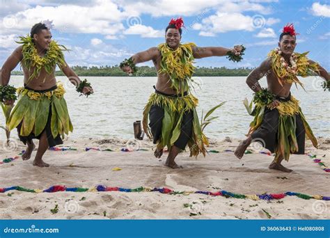 Dancers South Pacific. Young Men Dressed With Typical Dresses Made From ...