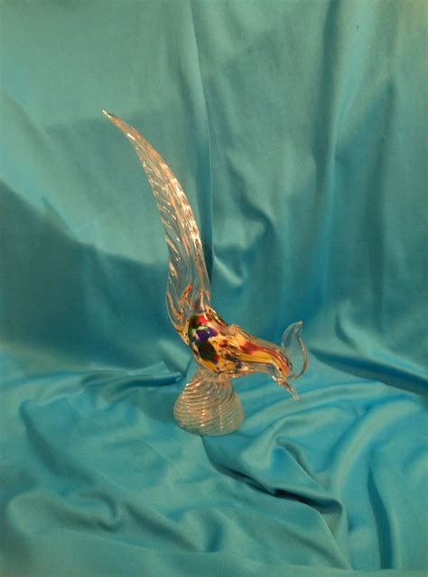 Vintage Tall Multi Color Hand Blown Glass Bird Pheasant Etsy