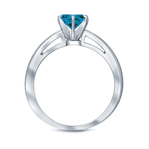 Certified K White Gold Prong Blue Diamond Solitaire Ring Ct