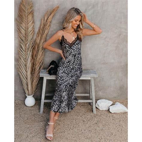 Charnas Printed Satin Lace Slip Maxi Dress