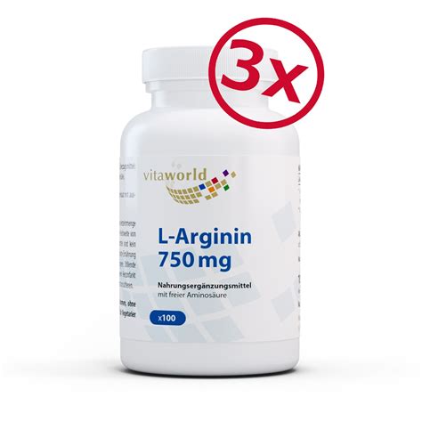 Pack de 3 L Arginina 750 mg 3 x 100 Cápsulas Vegano Vegetariano N10073