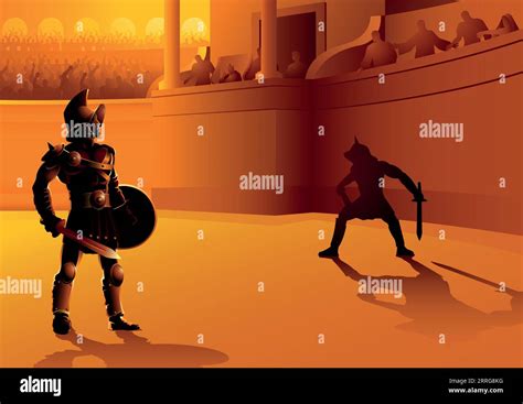 Vector Illustration Of Ancient Rome Gladiators In The Arena Stock