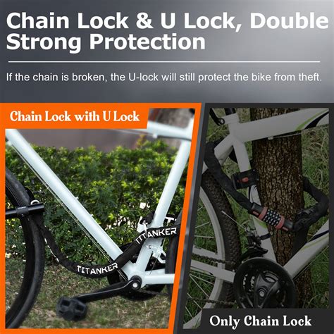 Titanker Bike Chain Lock With U Lock Feet Bicycle Chain Locks With