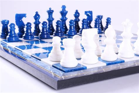 Blue & White Alabaster Chess Set with Wood Frame – Chess House