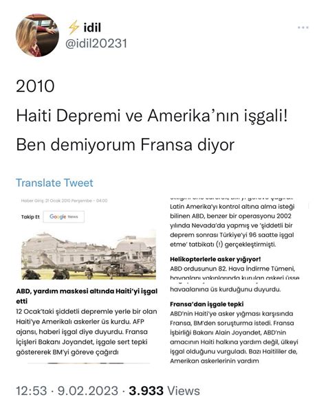 Fatih Ali Canli on Twitter 2010 depreminden sonra ABD Haiti yi işgal